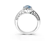 Floral Engagement Ring Setting for Fancy Blue Pear-Shaped Center with Four Accent Clusters and Prong Head in Platinum