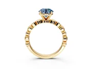 Solitaire Engagement Ring Setting for Fancy Blue Round Cut Center with Beaded Bezel Station Band and Prong Head in Yellow Gold
