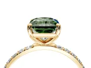 Solitaire Engagement Ring Setting for Fancy Green Radiant Cut Center with Pave Accents and Prong Head in Yellow Gold