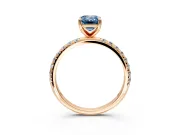Solitaire Engagement Ring Setting for Fancy Blue Emerald Cut Center with Micro Pave Band and Prong Head in Rose Gold