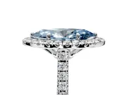 Halo Engagement Ring Setting for Fancy Blue Marquise Center with Raised Halo, Pave Band and Prong Head in Platinum