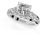Solitaire Engagement Ring Setting for Princess Cut Center with Graduated Shared Prongs and Prong Head in Sterling Silver