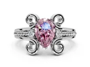 Solitaire Engagement Ring Setting for Fancy Pink Pear-Shaped Center with Twisted Band and Scroll Prong Head in Platinum