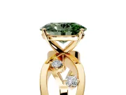 Solitaire Engagement Ring Setting for Fancy Green Oval Center with Criss-Cross Accent Band and Prong Head in Yellow Gold