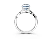 Baguette Engagement Ring Setting for Fancy Blue Princess Cut Center with Alternating Bar-Set Band and Prong Head in Platinum
