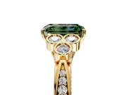 Cluster Engagement Ring Setting for Fancy Green Emerald Cut Center with Bezel Accent Clusters and Prong Head in Yellow Gold