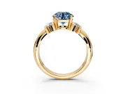 Solitaire Engagement Ring Setting for Fancy Blue Round Cut Center with Grooved Bar Accent Band and Prong Head in Yellow Gold