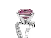 Solitaire Engagement Ring Setting for Fancy Pink Asscher Cut Center with Pave Bypass Swirl Band and Prong Head in Platinum