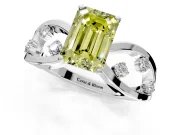 Solitaire Engagement Ring Setting for Fancy Yellow Emerald Cut Center with Criss-Cross Accent Band and Prong Head in Platinum