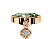 Vintage Station Engagement Ring Setting for Fancy Green Marquise Center with Accents and Prong Head in Rose Gold
