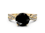 Solitaire Engagement Ring Setting for Fancy Black Round Cut Center with Narrow Twist Pave Band and Prong Head in Yellow Gold