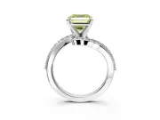 Solitaire Engagement Ring Setting for Fancy Yellow Asscher Cut Center with Pave Bypass Swirl Band and Prong Head in White Gold