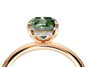 Hidden Halo Engagement Ring Setting for Fancy Green Cushion Cut Center with Thin Rounded Band and Prong Head in Rose Gold