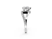 Solitaire Engagement Ring Setting for Pear-Shaped Center with Pave Bypass Swirl Band and Prong Head in White Gold