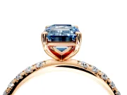 Solitaire Engagement Ring Setting for Fancy Blue Emerald Cut Center with Micro Pave Band and Prong Head in Rose Gold
