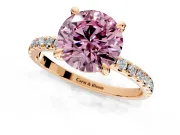 Solitaire Engagement Ring Setting for Fancy Pink Round Cut Center with Fine Pave Narrow Band and Prong Head in Rose Gold