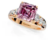 Solitaire Engagement Ring Setting for Fancy Pink Asscher Cut Center with Graduated Shared Prongs and Prong Head in Rose Gold