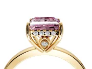 Solitaire Engagement Ring Setting for Fancy Pink Princess Cut Center with Fine Wire Band and Prong Head in Yellow Gold