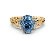 Solitaire Engagement Ring Setting for Fancy Blue Oval Center with Filigree Accent Basket and Prong Head in Yellow Gold