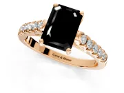 Solitaire Engagement Ring Setting for Fancy Black Emerald Cut Center with Partway Pave Band and Prong Head in Rose Gold