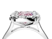 Single Halo Engagement Ring Setting for Fancy Pink Radiant Cut Center with Corner Claws, Plain Band and Prong Head in Platinum