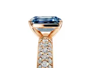 Solitaire Engagement Ring Setting for Fancy Blue Emerald Cut Center with Domed Multi-Row Pave Band and Prong Head in Rose Gold