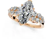 Cluster Engagement Ring Setting for Marquise Center with 2-Row Shoulder Clusters and Prong Head in Rose Gold