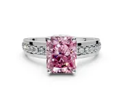 Solitaire Engagement Ring Setting for Fancy Pink Radiant Cut Center with Raised Channel Band and Prong Head in Sterling Silver