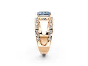 Solitaire Engagement Ring Setting for Fancy Blue Radiant Cut Center with Wide-Open Split Shank and Prong Head in Rose Gold