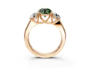 3 Stone Engagement Ring Setting for Fancy Green Round Cut Center with Raised Basket Heads and Prong Head in Rose Gold