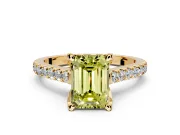 Solitaire Engagement Ring Setting for Fancy Yellow Emerald Cut Center with Widening Pave Band and Claw Prong Head in Yellow Gold