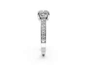 Solitaire Engagement Ring Setting for Cushion Cut Center with Milgrain-Framed Pave Band and Prong Head in Sterling Silver