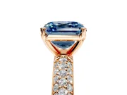 Solitaire Engagement Ring Setting for Fancy Blue Asscher Cut Center with Domed Multi-Row Pave Band and Prong Head in Rose Gold