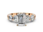5 Stone Engagement Ring Setting for Emerald Cut Center with Graduated Accents and Prong Head in Rose Gold
