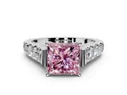 Solitaire Engagement Ring Setting for Fancy Pink Princess Cut Center with Pave Cathedral Shoulders and Prong Head in Platinum