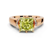 Solitaire Engagement Ring Setting for Fancy Yellow Princess Cut Center with Wide Band, Pave Collar and Prong Head in Rose Gold