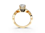 Halo Engagement Ring Setting for Cushion Cut Center with Pave Infinity Twist Band and Prong Head in Yellow Gold