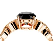 Leaf Engagement Ring Setting for Fancy Black Oval Center with Milgrain Accent Band and Prong Head in Rose Gold