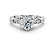 Solitaire Engagement Ring Setting for Heart-Shaped Center with Marquise and Bezel Accents and Prong Head in Sterling Silver