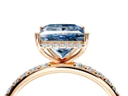 Hidden Halo Engagement Ring Setting for Fancy Blue Princess Cut Center with Pave Band and Prong Head in Rose Gold