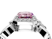 Halo Engagement Ring Setting for Fancy Pink Radiant Cut Center with Floral Band and Prong Head in Platinum