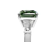 3 Stone Engagement Ring Setting for Fancy Green Asscher Cut Center with Baguette Accents and Prong Head in Sterling Silver