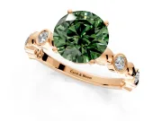 Solitaire Engagement Ring Setting for Fancy Green Round Cut Center with Beaded Bezel Station Band and Prong Head in Rose Gold