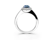 Halo Engagement Ring Setting for Fancy Blue Radiant Cut Center with Plain Tapered Band and Prong Head in White Gold