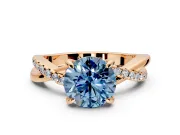 Solitaire Engagement Ring Setting for Fancy Blue Round Cut Center with Half-Pave Crossover Band and Prong Head in Rose Gold