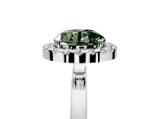 Halo Engagement Ring Setting for Fancy Green Round Cut Center with Thin Plain Band and Prong Head in Platinum