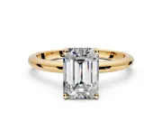 Hidden Halo Engagement Ring Setting for Emerald Cut Center with Thin Round-Wire Band and Prong Head in Yellow Gold