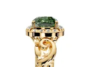 Halo Engagement Ring Setting for Fancy Green Cushion Cut Center with Open Scroll Shoulders and Prong Head in Yellow Gold
