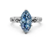 Solitaire Engagement Ring Setting for Fancy Blue Marquise Center with XO Engraved Band and Prong Head in Sterling Silver