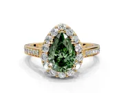 Floral Halo Engagement Ring Setting for Fancy Green Pear-Shaped Center with Large Halo Accents and Prong Head in Yellow Gold